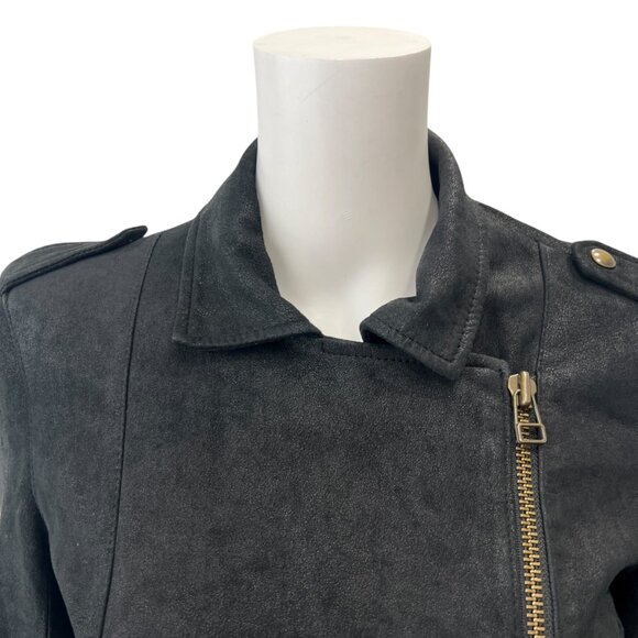 $1200 IRO Black Leather Slim Crop Zip Collared Moto Jacket size 0 - Picture 2 of 9